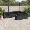 10 pcs conjunto sofás de jardim c/ almofadões vime PE preto 1
