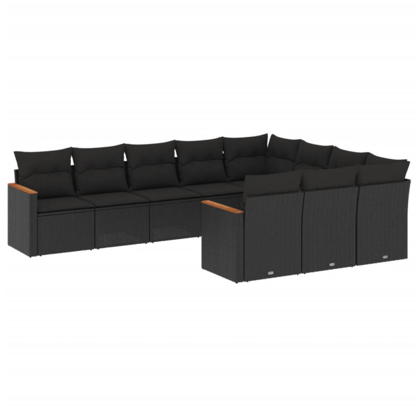 Set de sofás de jardín 10 pzas cojines ratán sintético negro M 2