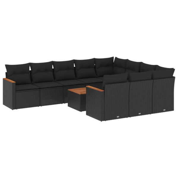 Set de sofás de jardín 11 pzas y cojines ratán sintético negro M 2