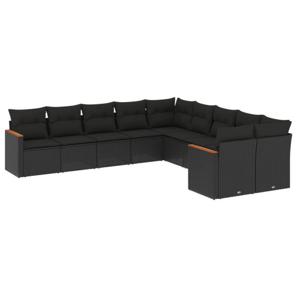 10 pcs conjunto sofás de jardim c/ almofadões vime PE preto M 2