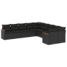 10 pcs conjunto sofás de jardim c/ almofadões vime PE preto 2