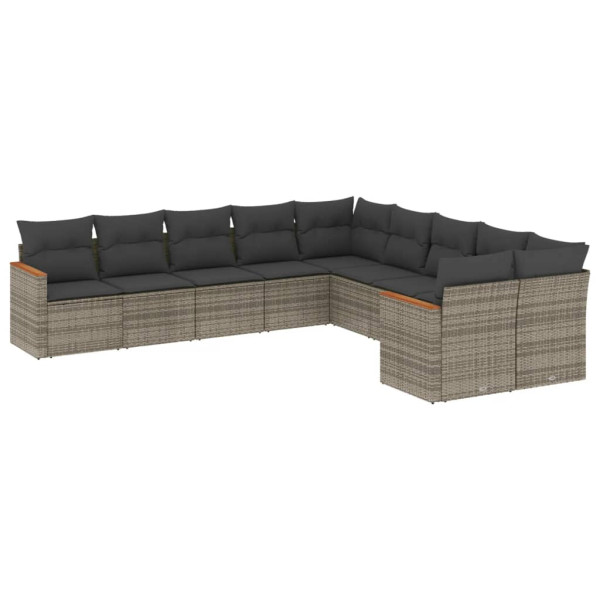 Set de sofás de jardín 10 pzas con cojines ratán sintético gris M 2