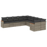 10 pcs conjunto sofás de jardim c/ almofadões vime PE cinzento 2