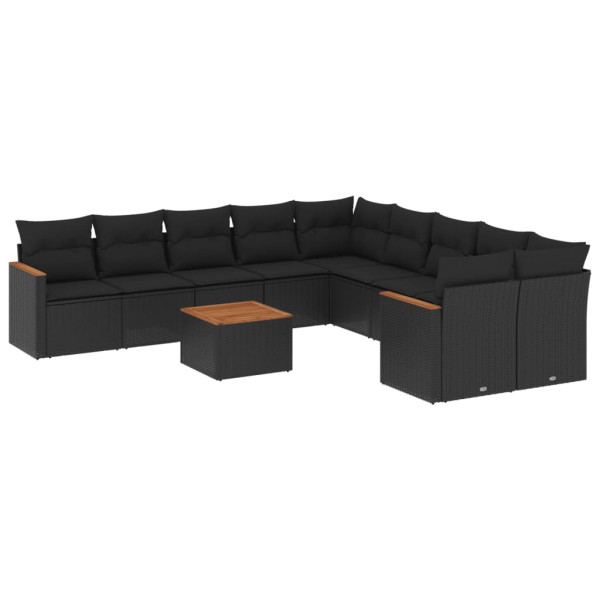 11 pcs conjunto sofás de jardim c/ almofadões vime PE preto M 2