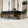 Set de sofás de jardín 11 pzas y cojines ratán sintético gris 1