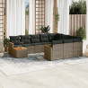 11 pcs conjunto sofás de jardim c/ almofadões vime PE cinzento 1