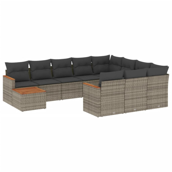 11 pcs conjunto sofás de jardim c/ almofadões vime PE cinzento M 2