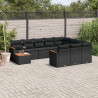 11 pcs conjunto sofás de jardim c/ almofadões vime PE preto 1