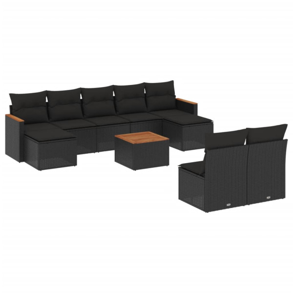 Set de sofás de jardín 10 pzas cojines ratán sintético negro M 2