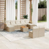 10 pcs conjunto de sofás p/ jardim com almofadões vime PE bege 1