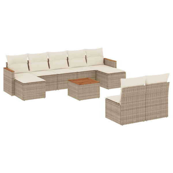 10 pcs conjunto de sofás p/ jardim com almofadões vime PE bege M 2