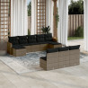Set de sofás de jardín 10 pzas con cojines ratán sintético gris 1