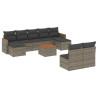 10 pcs conjunto sofás de jardim c/ almofadões vime PE cinzento 2