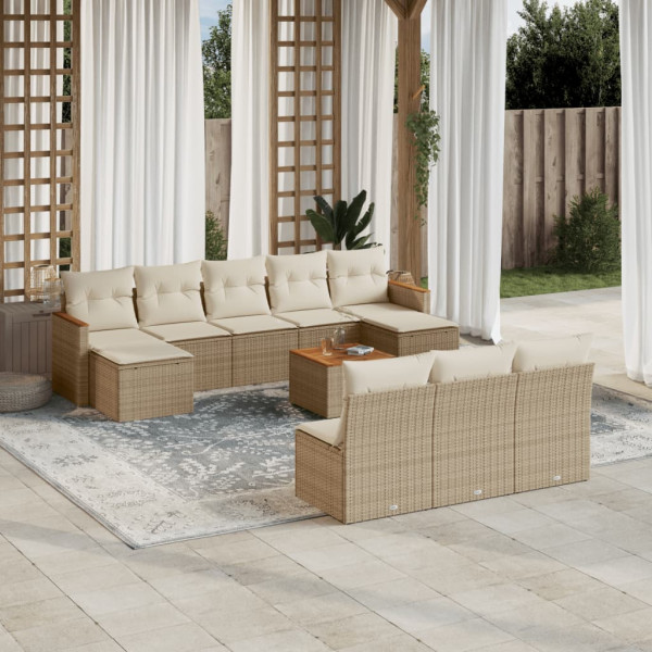 11 pcs conjunto sofás de jardim c/ almofadões vime PE bege D