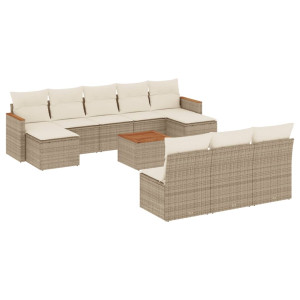 11 pcs conjunto sofás de jardim c/ almofadões vime PE bege H