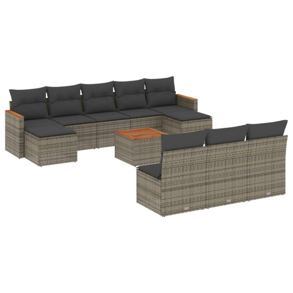 11 pcs conjunto sofás de jardim c/ almofadões vime PE cinzento M 2
