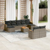 10 pcs conjunto sofás de jardim c/ almofadões vime PE cinzento 1