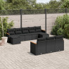 10 pcs conjunto sofás de jardim c/ almofadões vime PE preto 1
