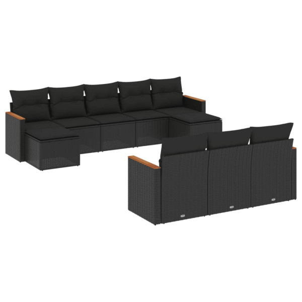 Set de sofás de jardín 10 pzas cojines ratán sintético negro M 2