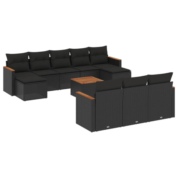 Set de sofás de jardín 11 pzas y cojines ratán sintético negro M 2