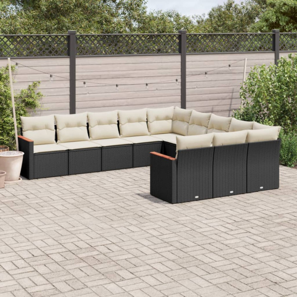 Set de sofás de jardín 11 pzas y cojines ratán sintético negro D