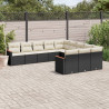 11 pcs conjunto sofás de jardim c/ almofadões vime PE preto 1