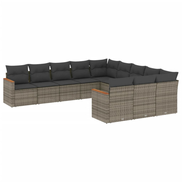 Set de sofás de jardín 11 pzas y cojines ratán sintético gris M 2