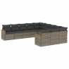 11 pcs conjunto sofás de jardim c/ almofadões vime PE cinzento 2