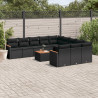 12 pcs conjunto de sofás de jardim c/ almofadões vime PE preto 1