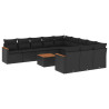 12 pcs conjunto de sofás de jardim c/ almofadões vime PE preto 2