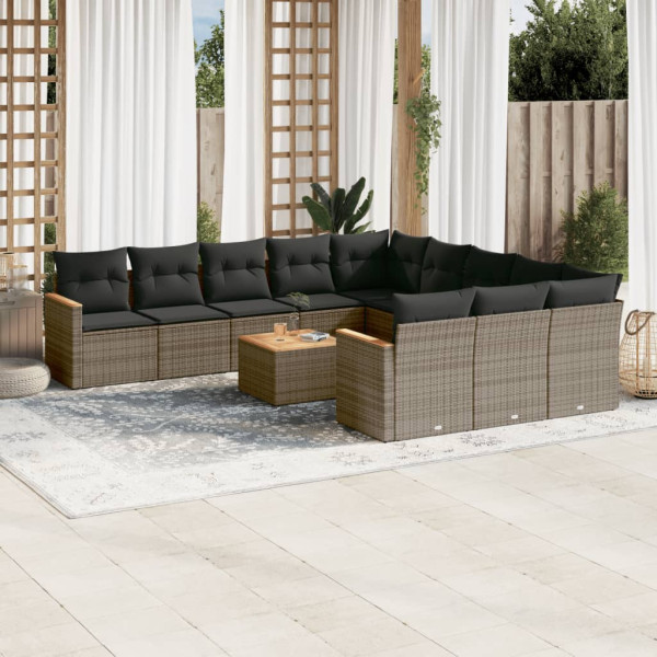 Set de sofás de jardín 12 pzas con cojines ratán sintético gris D