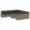 12 pcs conjunto de sofás jardim c/ almofadões vime PE cinzento 2