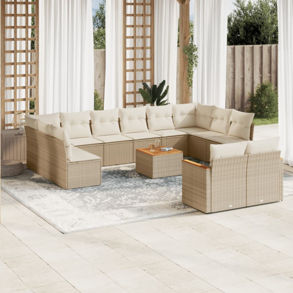 13 pcs conjunto de sofás p/ jardim com almofadões vime PE bege D