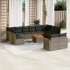 13 pcs conjunto sofás p/ jardim c/ almofadões vime PE cinzento 1