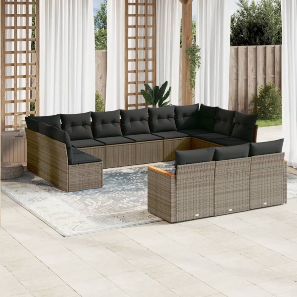 Set sofás de jardín con cojines 13 piezas ratán sintético gris D