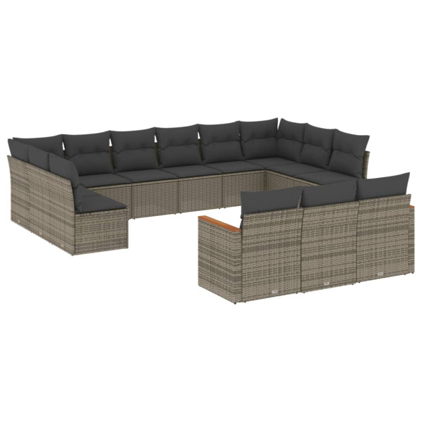 13 pcs conjunto sofás p/ jardim c/ almofadões vime PE cinzento M 2