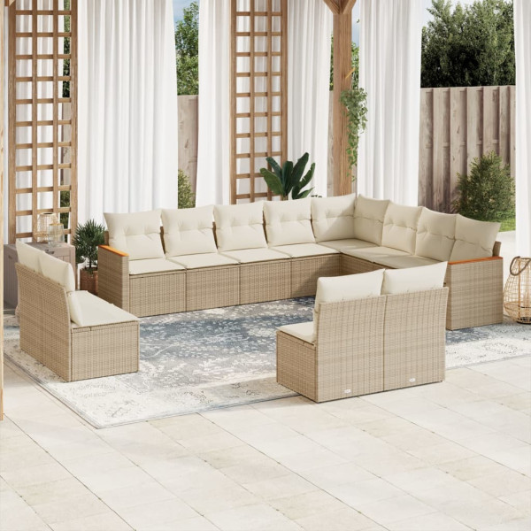 Set de sofás de jardín 12 pzas y cojines ratán sintético marrón D