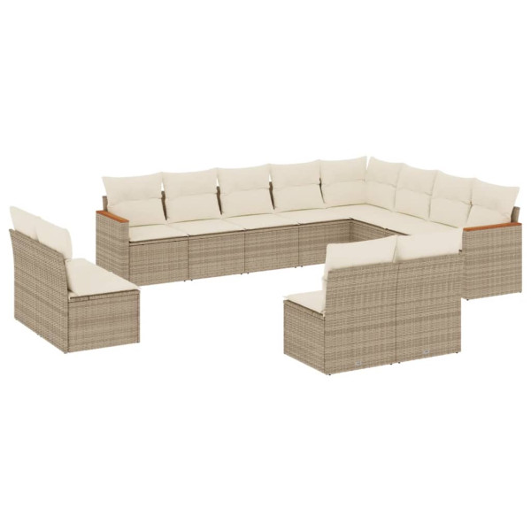 12 pcs conjunto de sofás p/ jardim com almofadões vime PE bege M 2