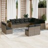 Set de sofás de jardín 12 pzas con cojines ratán sintético gris 1