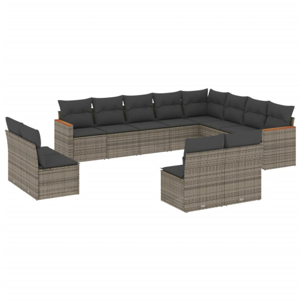 12 pcs conjunto de sofás jardim c/ almofadões vime PE cinzento M 2