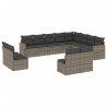 12 pcs conjunto de sofás jardim c/ almofadões vime PE cinzento 2