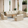 13 pcs conjunto de sofás p/ jardim com almofadões vime PE bege 1