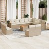 Set sofás de jardín con cojines 13 pzas ratán sintético beige 1