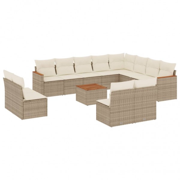 Set sofás de jardín con cojines 13 pzas ratán sintético beige M 2