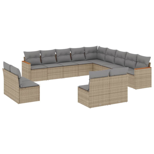 Juego de sofás jardín con cojines beige mezcla 13 pzas ratán PE M 2