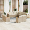 11 pcs conjunto sofás de jardim c/ almofadões vime PE bege 1