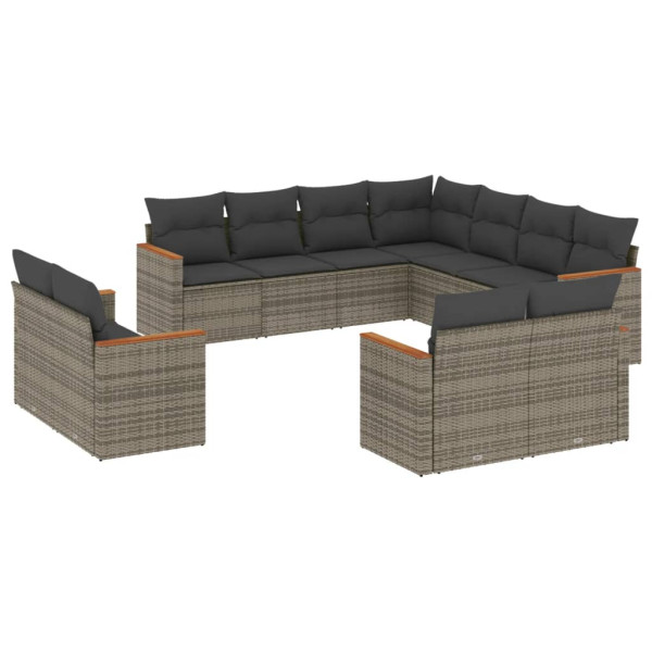 11 pcs conjunto sofás de jardim c/ almofadões vime PE cinzento M 2