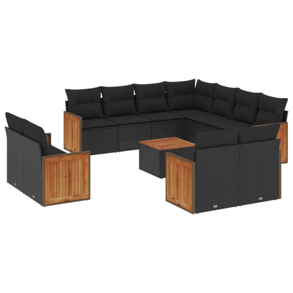 Set de sofás de jardín 12 piezas cojines ratán sintético negro M 2