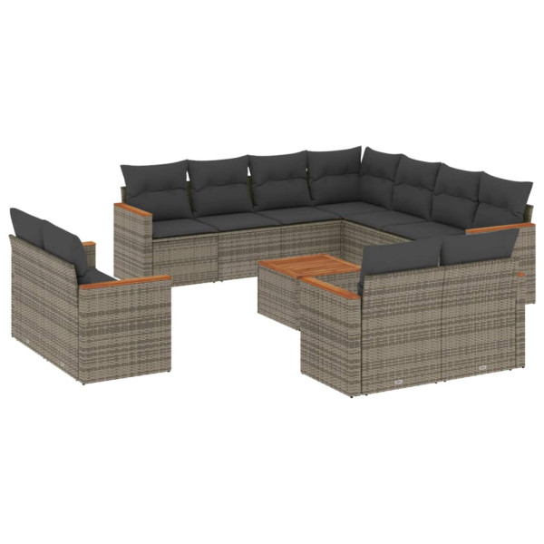 12 pcs conjunto de sofás jardim c/ almofadões vime PE cinzento M 2