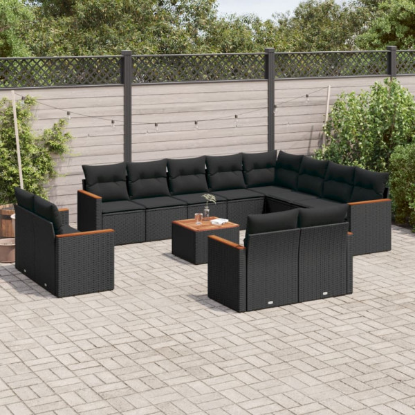 13 pcs conjunto de sofás de jardim com almofadões vime PE preto D